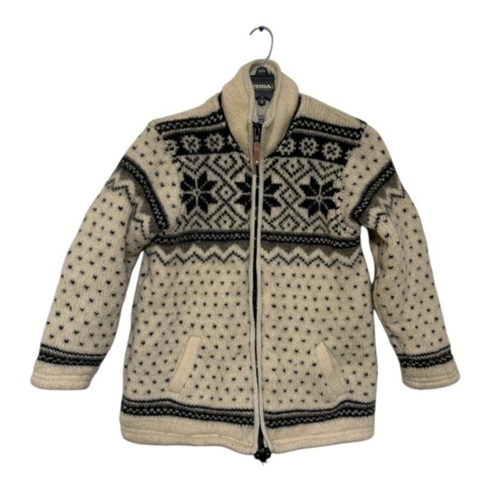 Ark Imports Womens Vintage Sweater Jacket 100% Wool Fair Isle Pattern Size Large